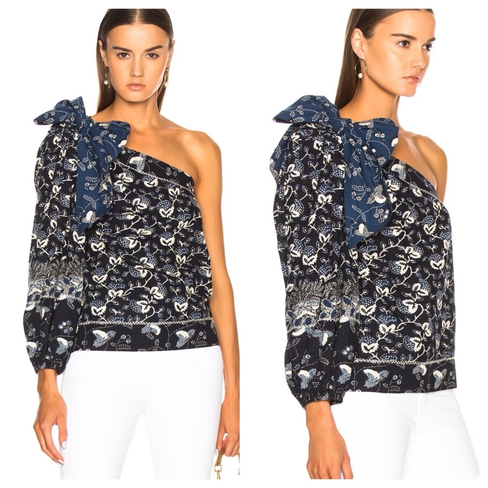 Ulla Johnson Asima One Shoulder Floral Top in Indigo Sz 0
